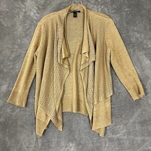 Lauren Ralph Lauren Cardigan Sweater Womens S 100% Linen Tan Lightweight